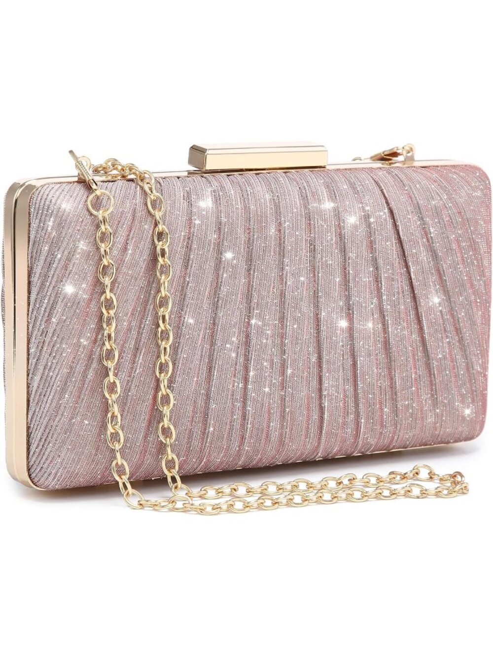 〽️Women's Pink Clutch Purse Handbag Evening Detachable Chain Strap Wedding Prom